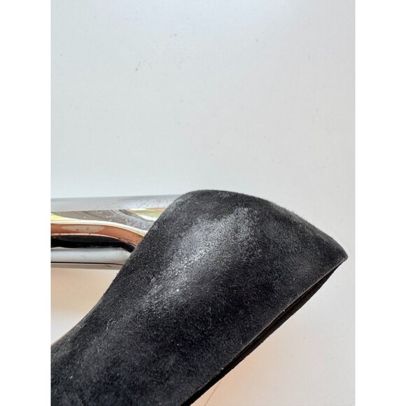 CASADEI Black Suede Leather Pointed Toe High Mirrored Block Heel Pumps, Size 36 - Picture 13 of 16